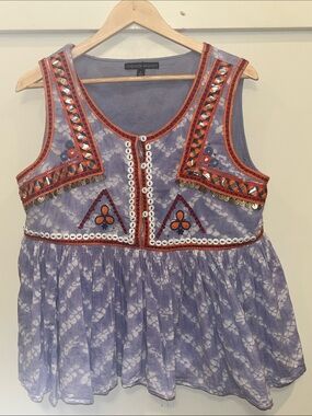 Indigo Moon Lavender Embroidered / Embellished Sleeveless Tank Top SZ L